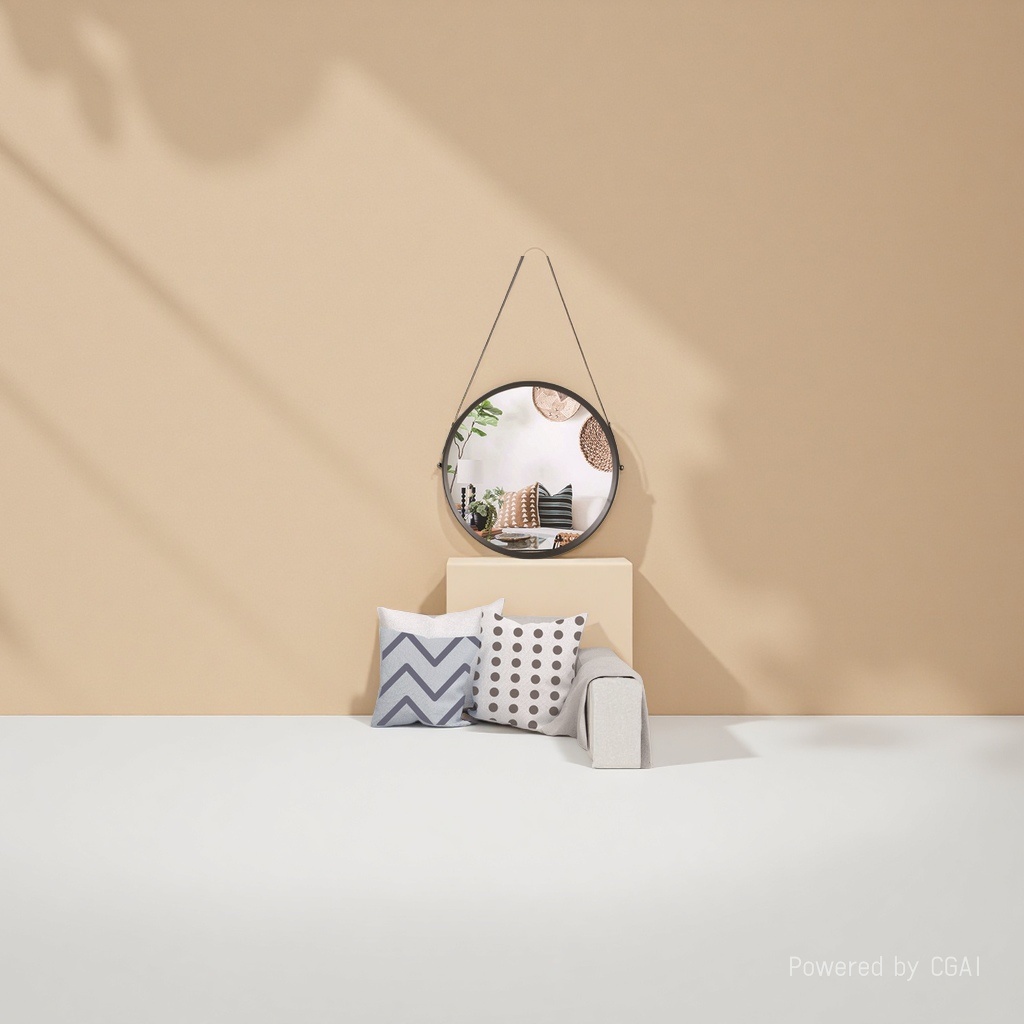 Retro circular wall-mounted mirror, makeup mirror, wall entrance, living room, dining room, background wall, decorative mirror, wall hanging details Picture