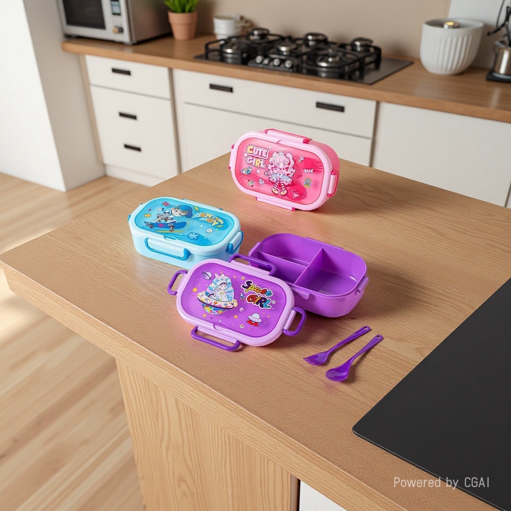 Cartoon pattern electric lunch box, food storage box, plastic lunch box, daily necessities, l leak-proof, sealed and microwave-safe details Picture