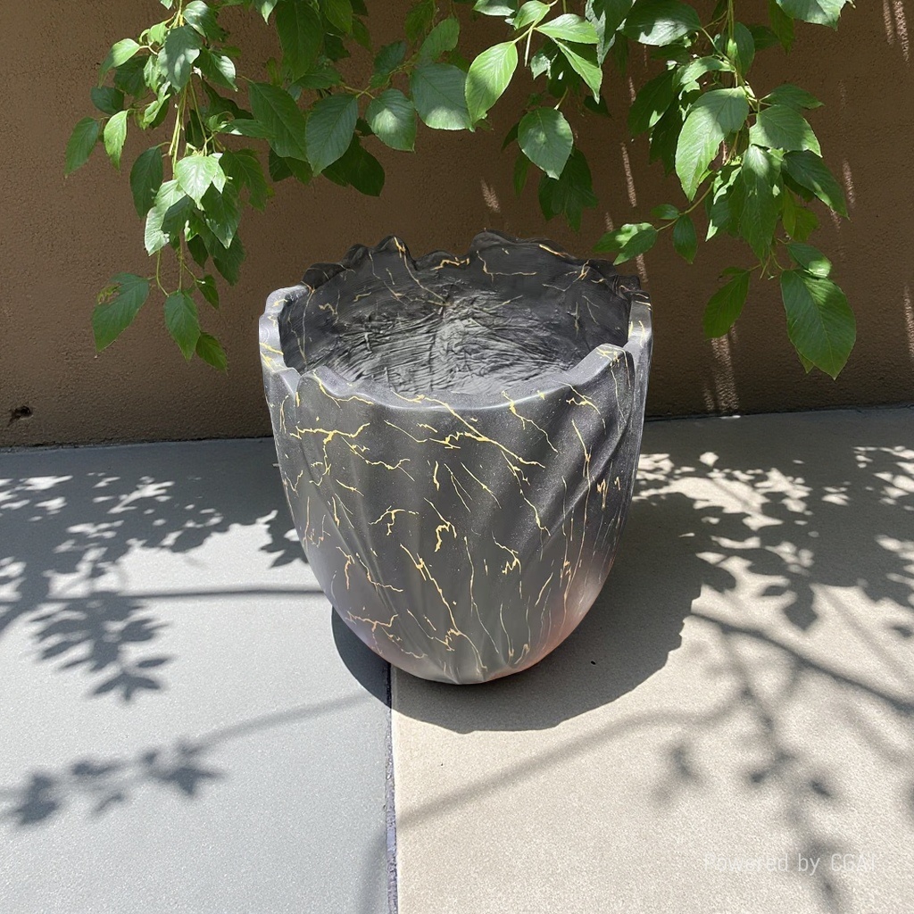 黑色带金色纹理塑料花盆水培陶瓷花盆摆件小号