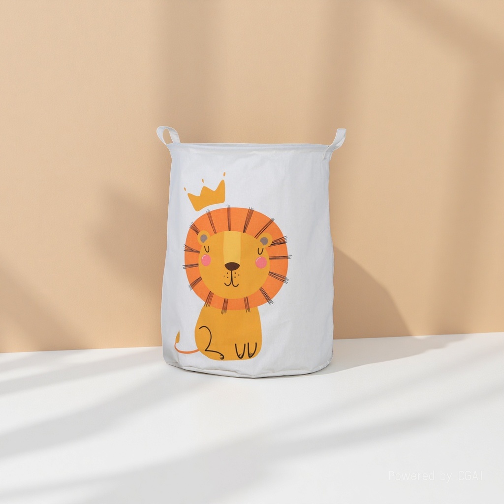 Other people's cotton and linen cartoon fabric dirty clothes basket, foldable waterproof dirty clothes basket, round fabric storage bucket, Crown Lion 113027791 details Picture