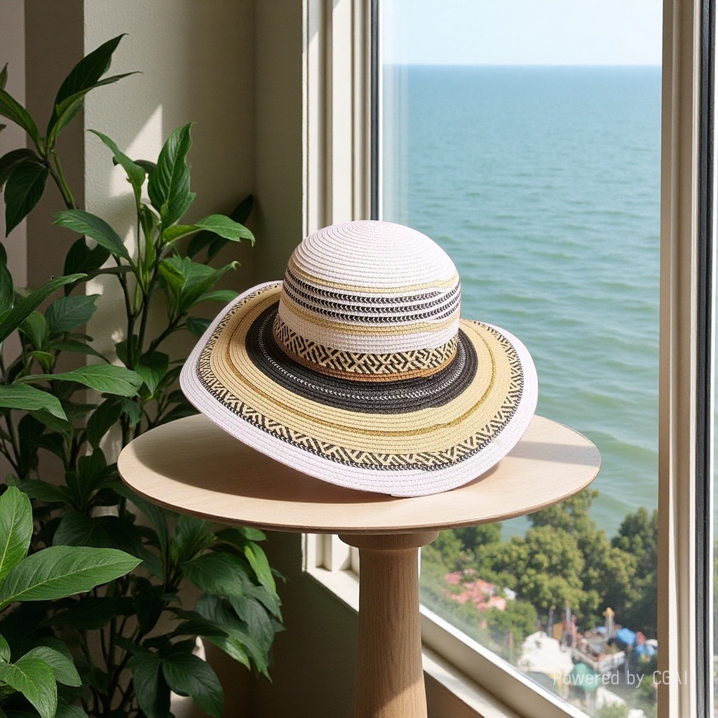 Women's summer straw hats, colorful straw woven beach hats, ethnic style seaside vacation sun protection hats, travel outdoor leisure breathable sun hats, Lafite grass hats details Picture