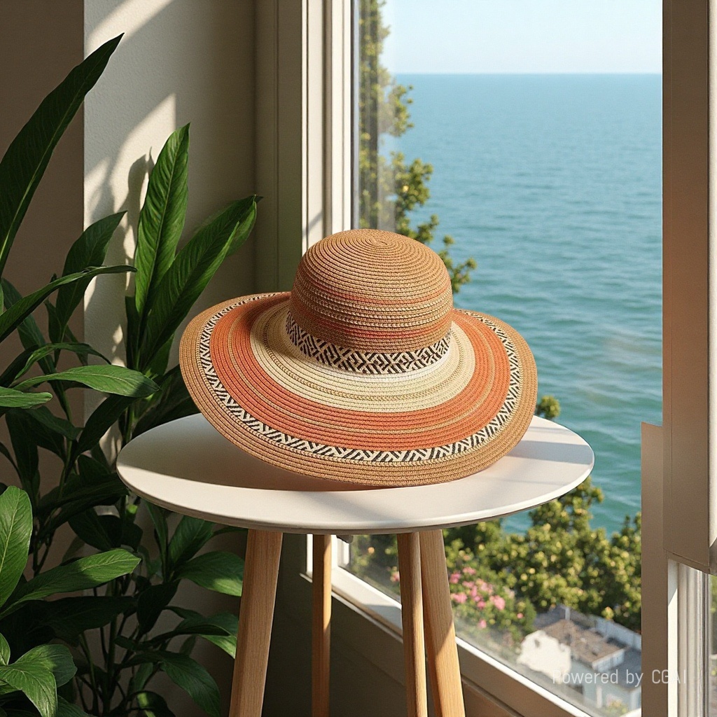 Women's summer straw hats, colorful straw woven beach hats, ethnic style seaside vacation sun protection hats, travel outdoor leisure breathable sun hats, Lafite grass hats thumbnail