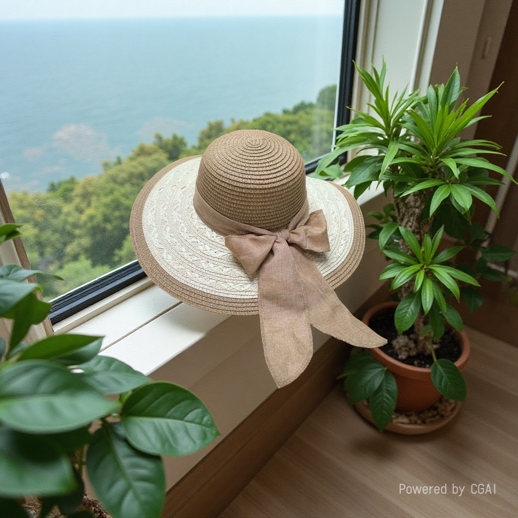 Ladies' straw hat, summer wide-brimmed straw hat, bow decoration, large straw hat, beach hat, sun hat, sunshade hat, seaside vacation, travel, daily outdoor leisure, urban style thumbnail