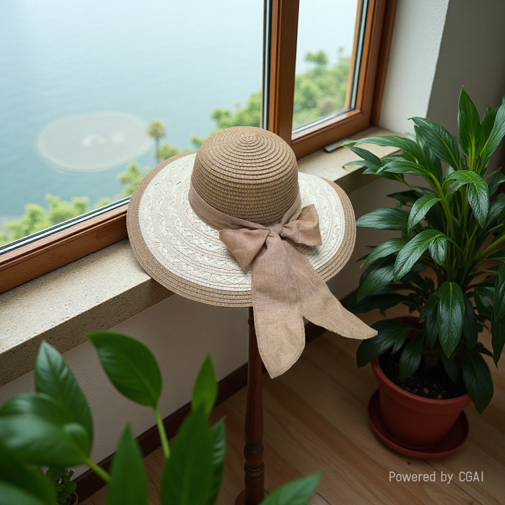Ladies' straw hat, summer wide-brimmed straw hat, bow decoration, large straw hat, beach hat, sun hat, sunshade hat, seaside vacation, travel, daily outdoor leisure, urban style details Picture