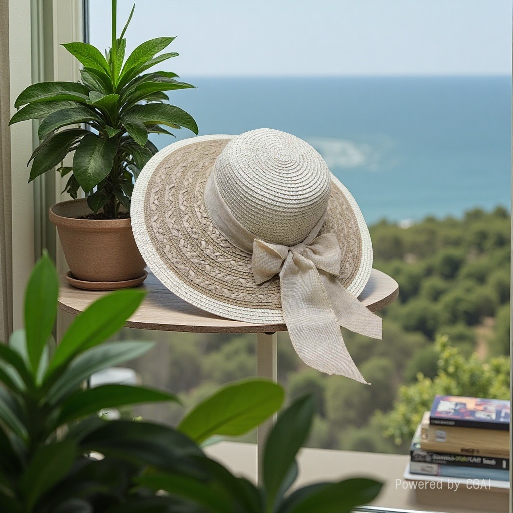 Ladies' straw hat, summer wide-brimmed straw hat, bow decoration, large straw hat, beach hat, sun hat, sunshade hat, seaside vacation, travel, daily outdoor leisure, urban style Application Scenario