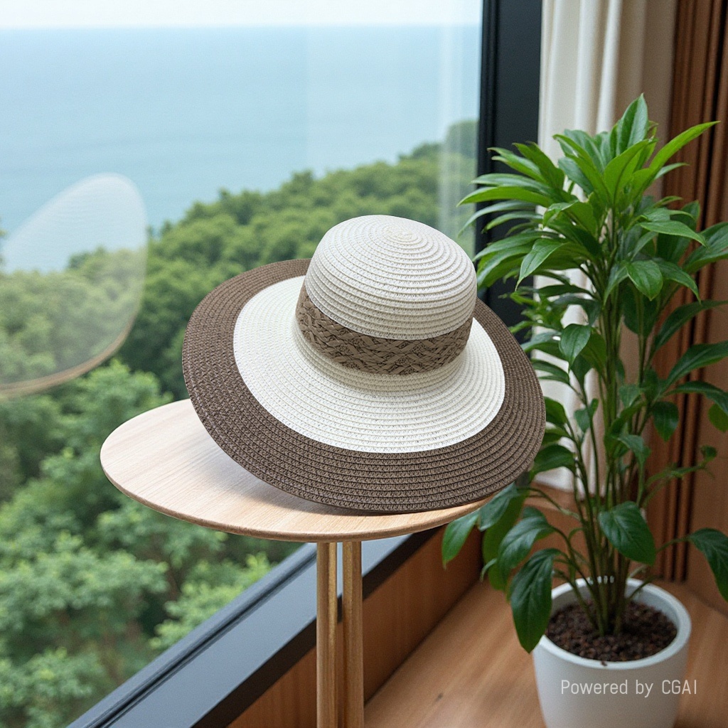 Women's summer straw hat, colorful wide-brimmed straw woven beach hat, seaside vacation sun protection hat, travel outdoor leisure breathable sun hat, Lafite grass hat details Picture