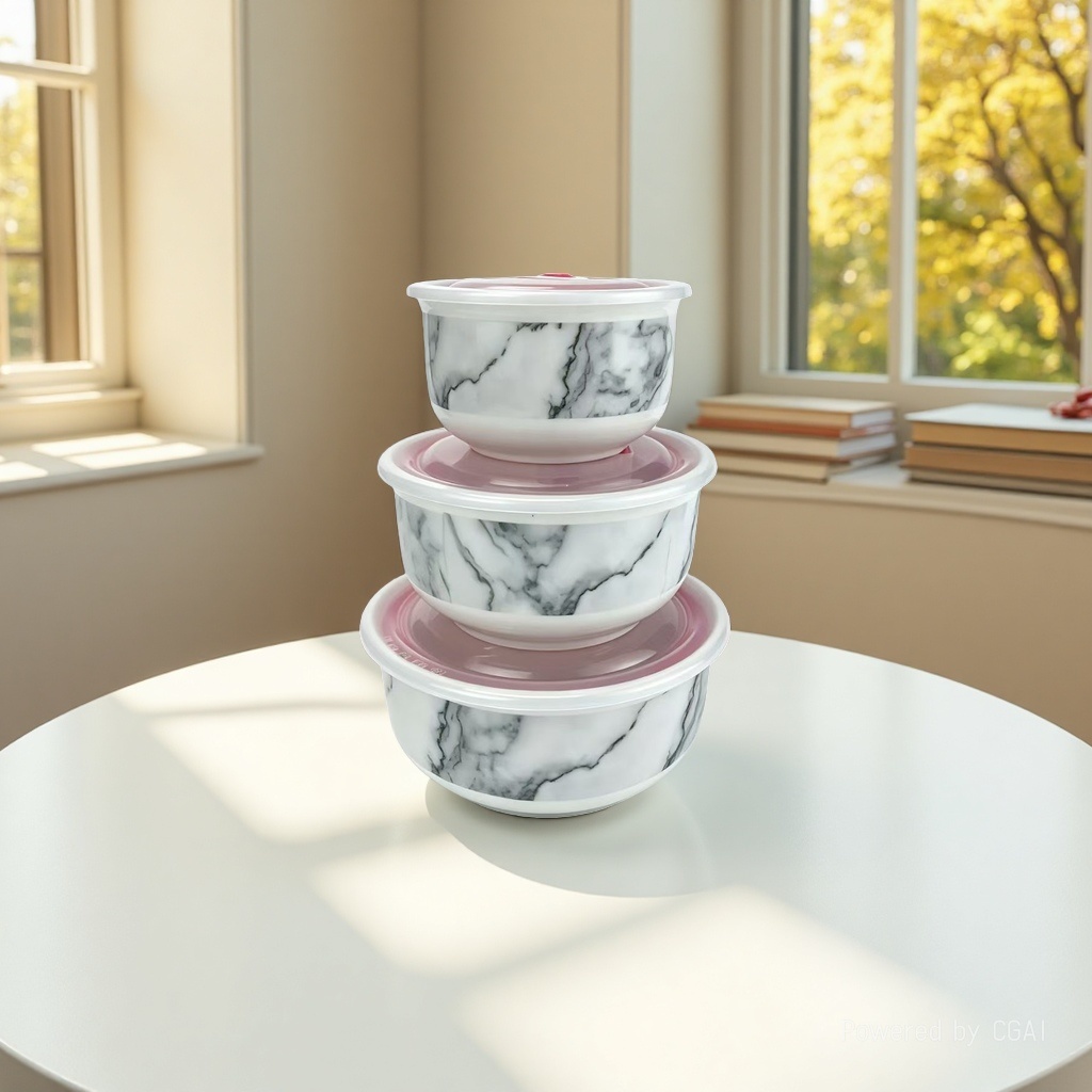 Imitation marble ceramic fresh-keeping bowl, three-piece ceramic bowl set, ceramic bowl fresh-keeping bowl, food storage bowl