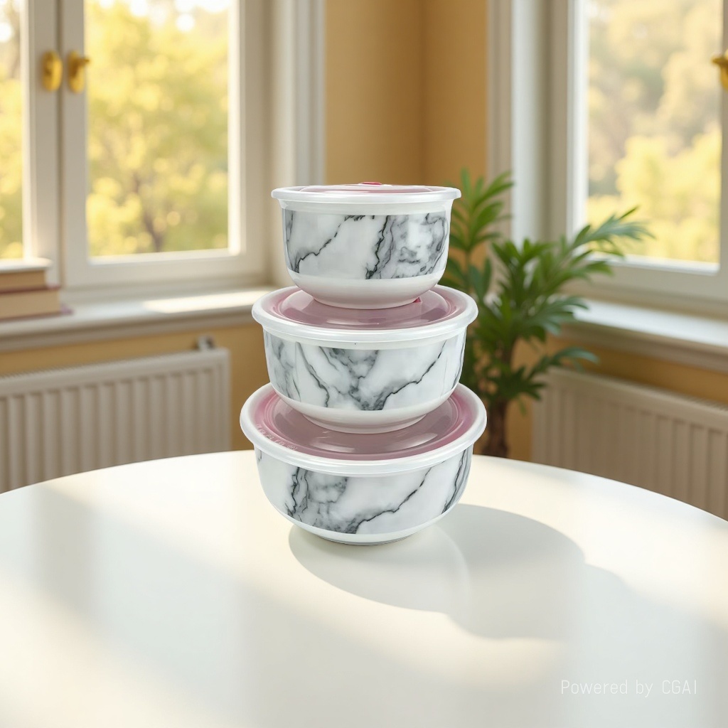 Imitation marble ceramic fresh-keeping bowl, three-piece ceramic bowl set, ceramic bowl fresh-keeping bowl, food storage bowl details Picture