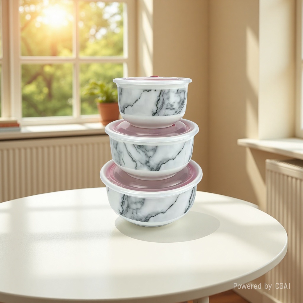 Imitation marble ceramic fresh-keeping bowl, three-piece ceramic bowl set, ceramic bowl fresh-keeping bowl, food storage bowl Specification image