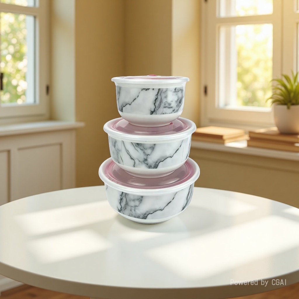 Imitation marble ceramic fresh-keeping bowl, three-piece ceramic bowl set, ceramic bowl fresh-keeping bowl, food storage bowl Application Scenario