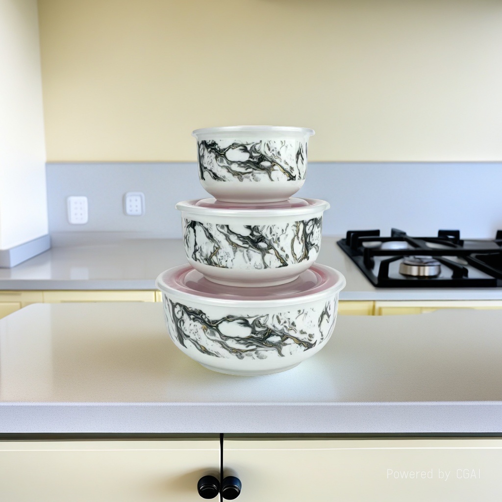 Imitation marble ceramic fresh-keeping bowl, three-piece ceramic bowl set, ceramic bowl fresh-keeping bowl, food storage bowl 2 Specification image