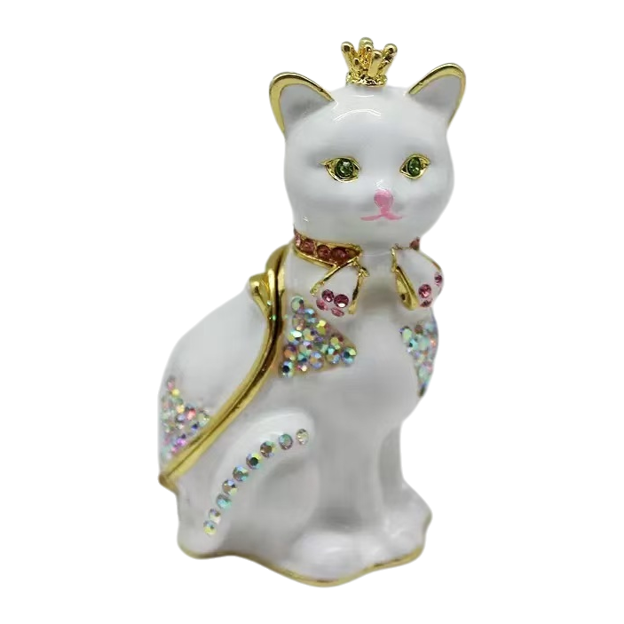 Wholesale of enamel alloy craft gifts, metal crowns, cat jewelry boxes, creative home decorations and small ornaments Item Picture