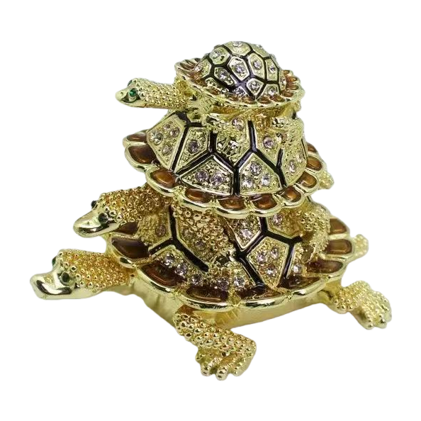 Metal three-layer turtle enamel color wealth-attracting decorative items, cultural and creative market, longevity turtle jewelry box, home decoration gifts Item Picture