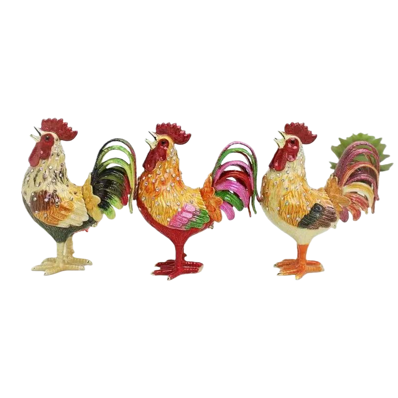 Metal enamel jewelry box, handicrafts, Chinese creative home decoration, rooster figure-piece, housewarming and opening ceremony gifts Item Picture