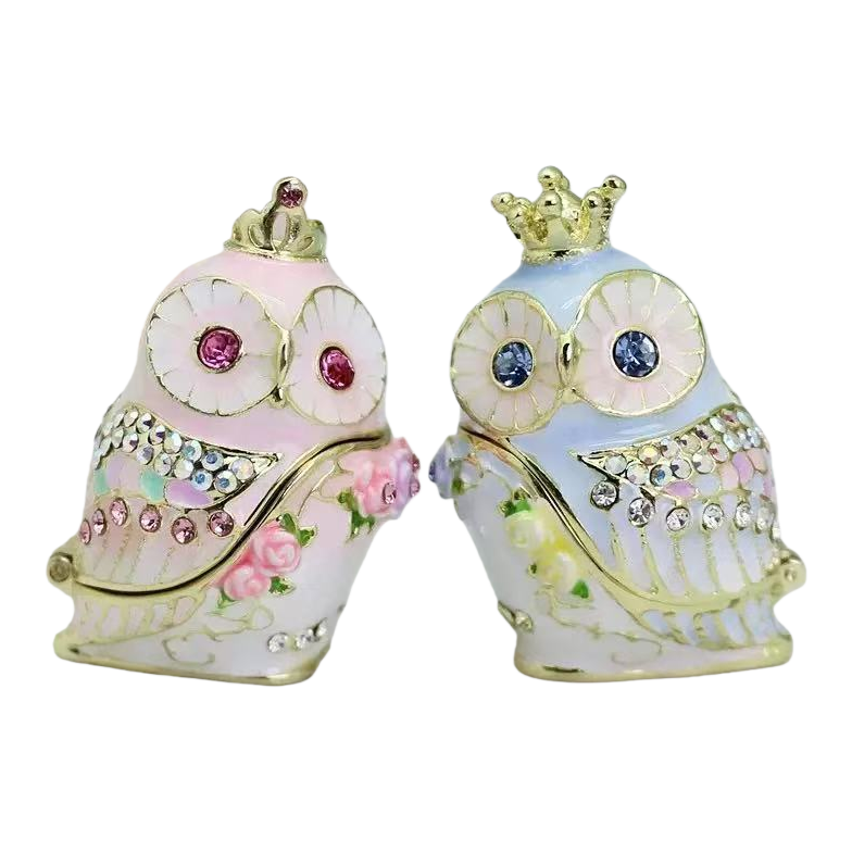 Cross-border enamel jewelry box, Crown little owl home decoration storage box, cartoon handicrafts, handcrafted Item Picture