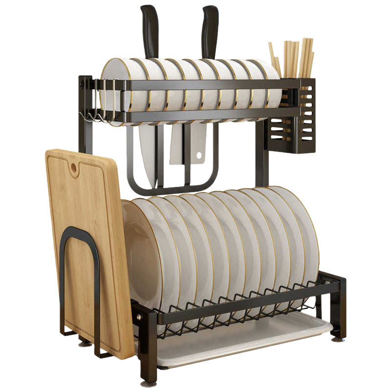 Bowl rack, plate and bowl window sill storage rack, multi-layer chopstick and bowl rack, kitchen storage box, draining floor rack, plate placement layer, black bowl rack complete set Item Picture