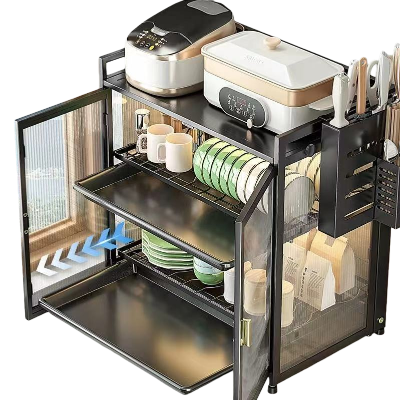 Kitchen storage rack, multi-layer storage rack for chopsticks, bowls and plates, seasoning storage cabinet, kitchen cabinet made of carbon steel, multi-functional 2-layer Item Picture