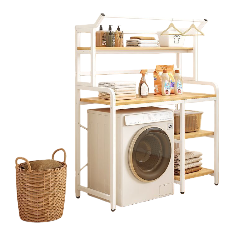 Strong load-bearing floor-standing multi-layer washing machine storage rack, universal drum type multi-purpose rack for balcony and bathroom. [Drum] Four-layer 90*60*165 Item Picture