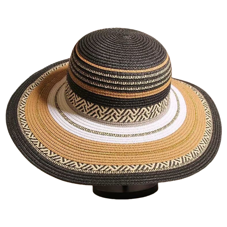 Women's summer straw hats, colorful straw woven beach hats, ethnic style seaside vacation sun protection hats, travel outdoor leisure breathable sun hats, Lafite grass hats Item Picture