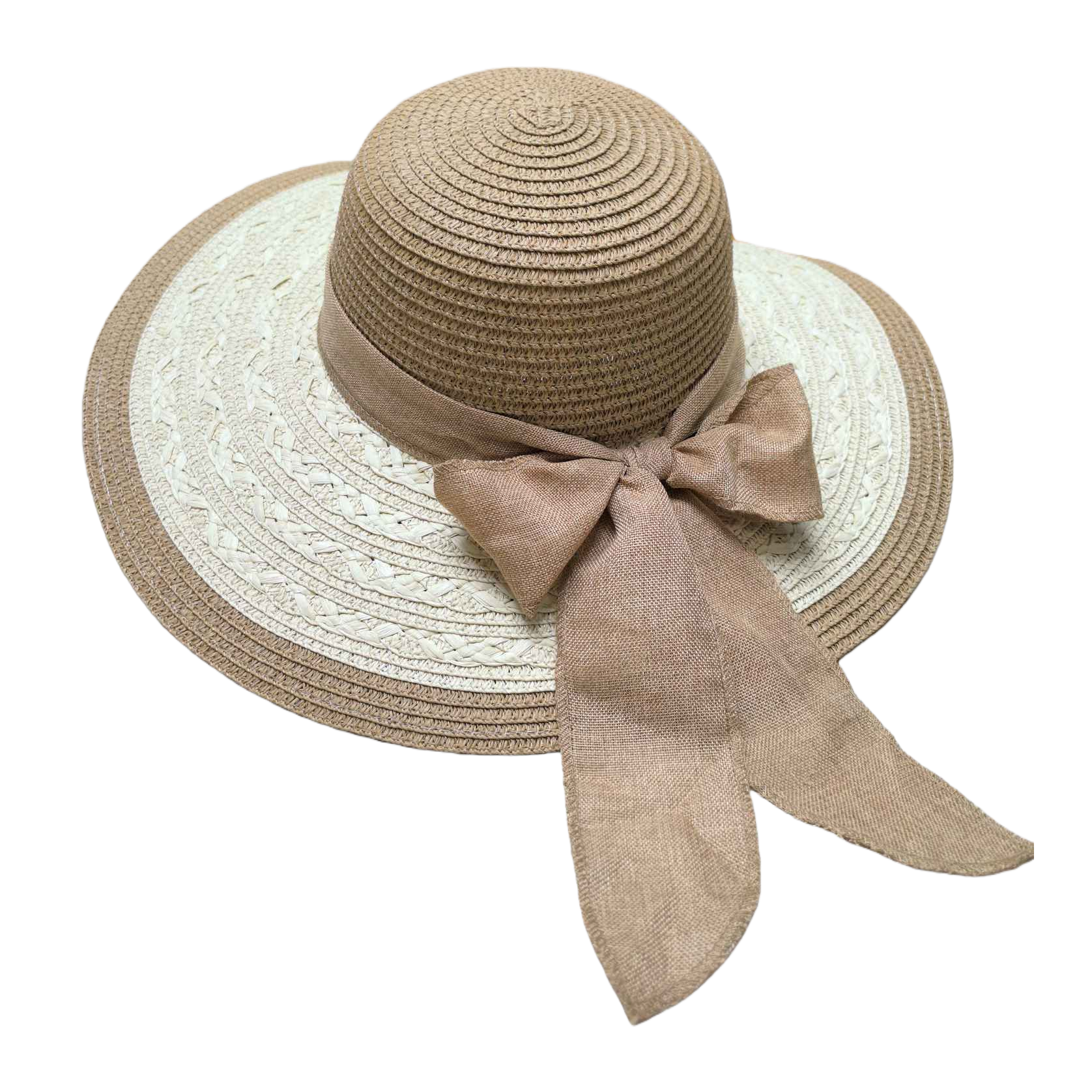 Ladies' straw hat, summer wide-brimmed straw hat, bow decoration, large straw hat, beach hat, sun hat, sunshade hat, seaside vacation, travel, daily outdoor leisure, urban style Item Picture