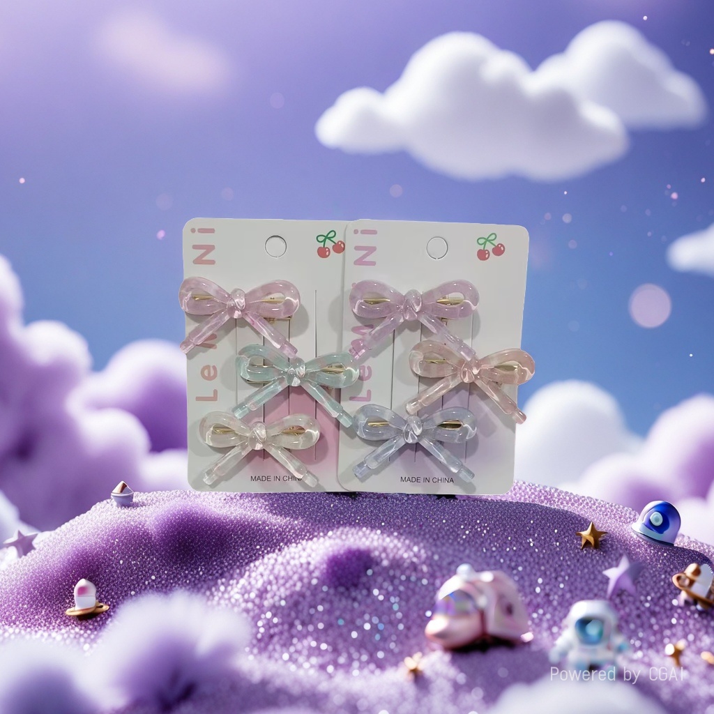 Korean inS-style campus checkered, colorful and transparent bow duckbill clips, simple and versatile bangs clips, and niche headwear Application Scenario