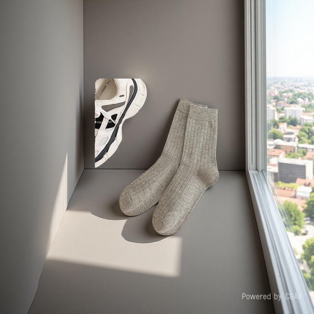 Grey striped socks, thickened warm socks, daily casual socks details Picture