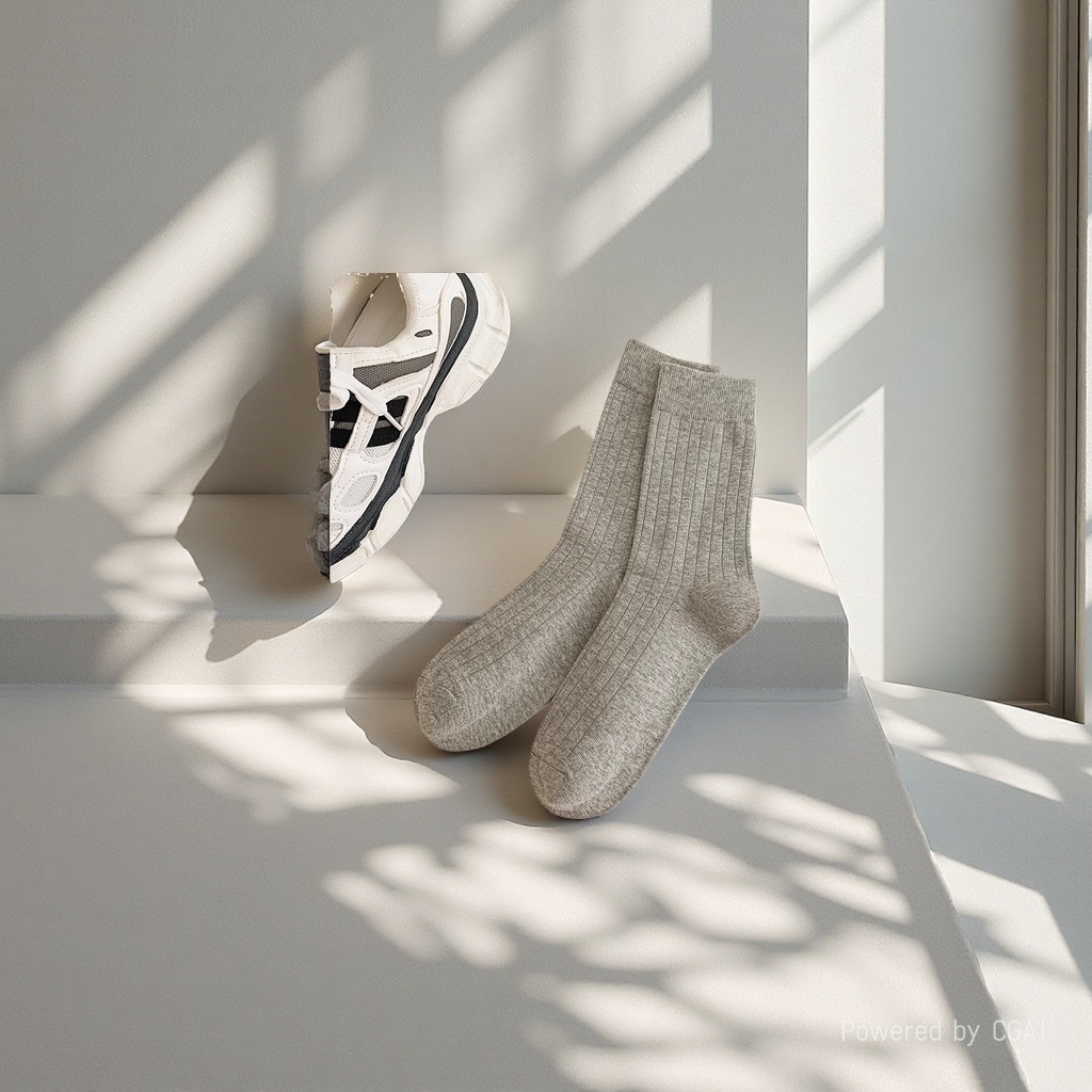 Grey striped socks, thickened warm socks, daily casual socks Item Picture