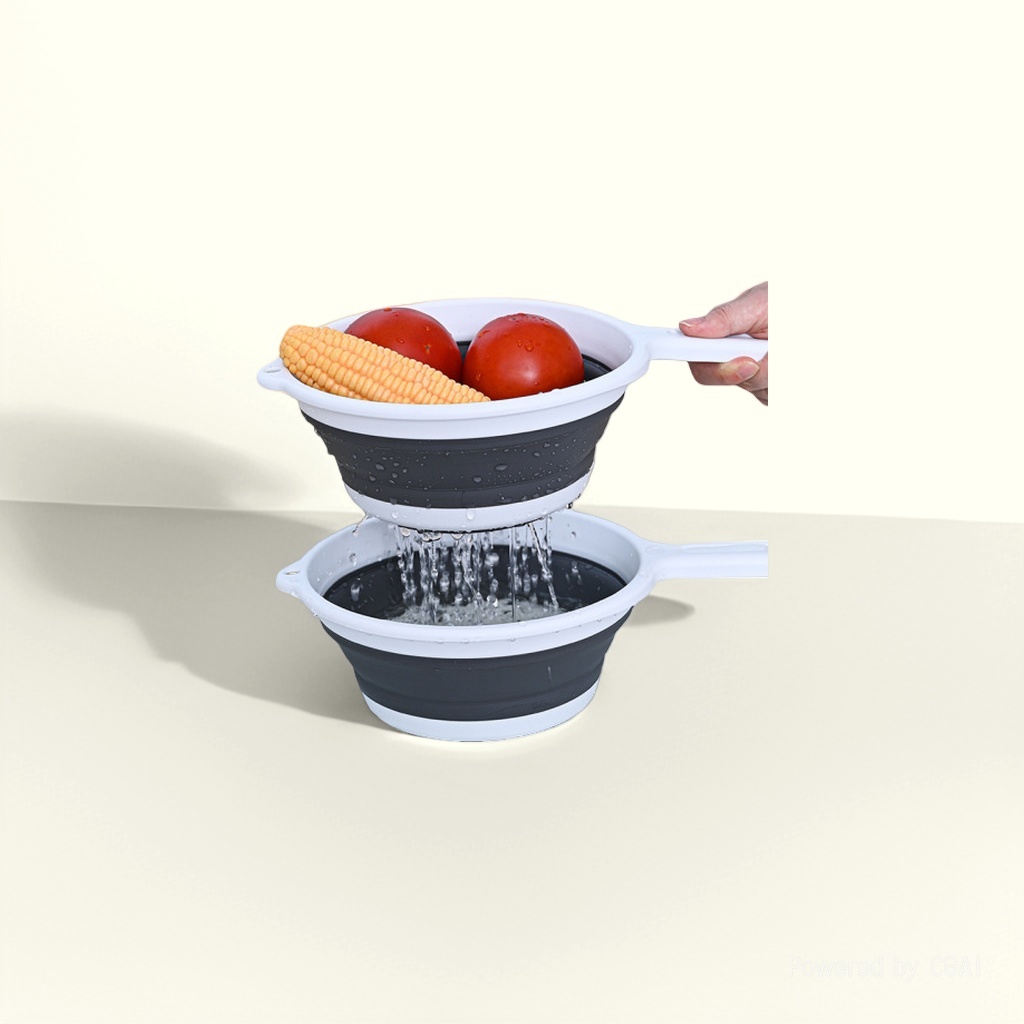 For foreign trade, there is a long handle water filter spoon for washing vegetables and fruits. It is a large hanging folding water draining basket and water draining spoon for the kitchen details Picture