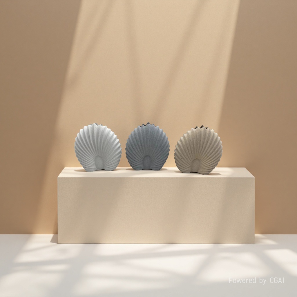Nordic style light luxury home, shell ceramic sand glaze vase, fresh and dried flower decorative items, living room, dining table, entrance hall flower vases details Picture