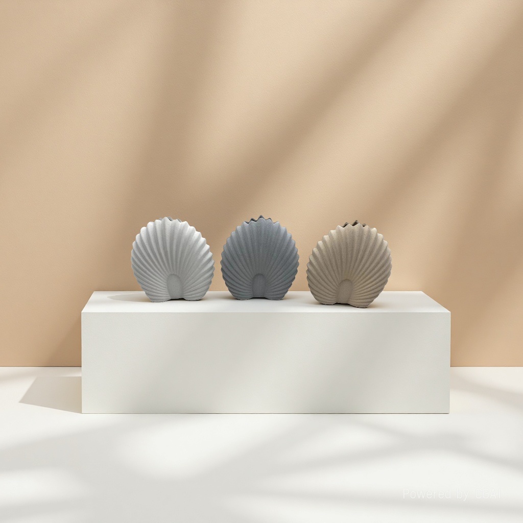 Nordic style light luxury home, shell ceramic sand glaze vase, fresh and dried flower decorative items, living room, dining table, entrance hall flower vases