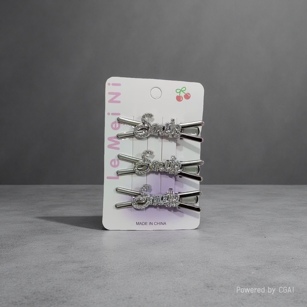 Korean ins silver bow letter hair clips, exquisite and fashionable water diamond planet bangs hair accessories, women's headwear Specification image