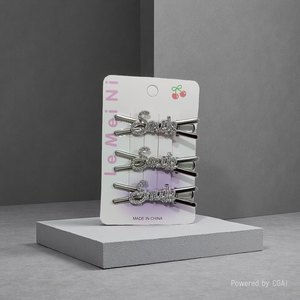 Korean ins silver bow letter hair clips, exquisite and fashionable water diamond planet bangs hair accessories, women's headwear Application Scenario