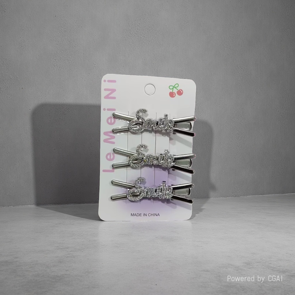 Korean ins silver bow letter hair clips, exquisite and fashionable water diamond planet bangs hair accessories, women's headwear details Picture