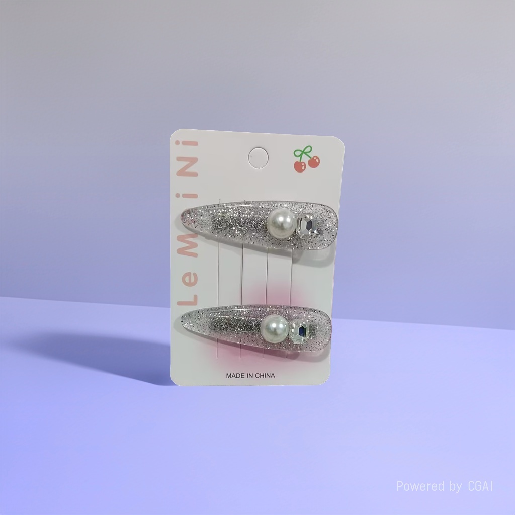 Wholesale of new spring and summer hair accessories: Silver glitter with colorful beads, a pair of card hair clips for girls and students, with edge clips Specification image
