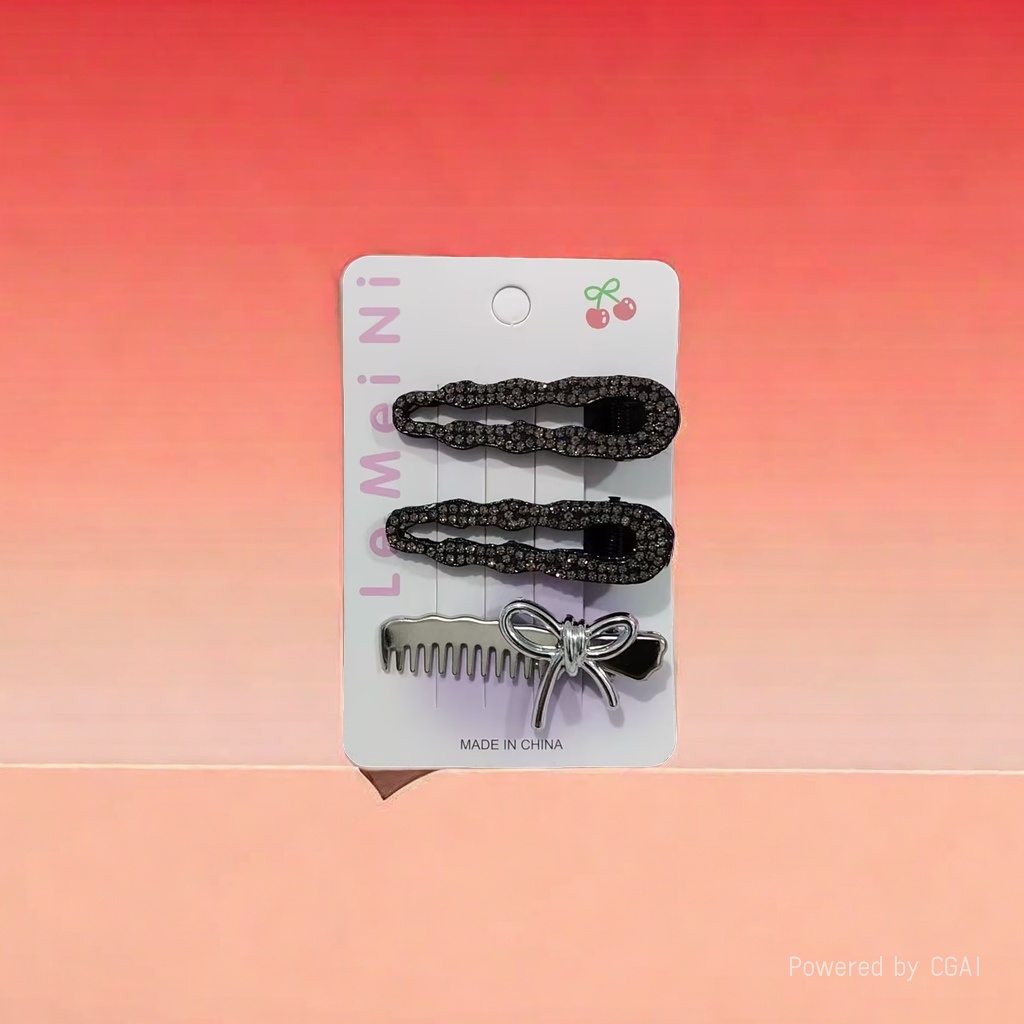 Full diamond bow hair clip, simple bangs, one-line clip, side clip, small duckbill hair clip at the back of the head, headpiece details Picture