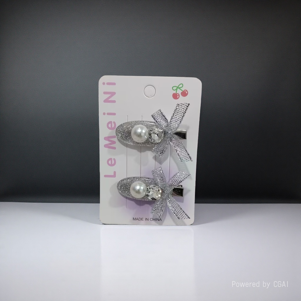 Wholesale hair accessories: Silver glitter with colorful beads, a pair of card hair clips for girls and students, with edge clips Specification image