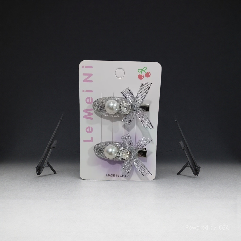 Wholesale hair accessories: Silver glitter with colorful beads, a pair of card hair clips for girls and students, with edge clips details Picture
