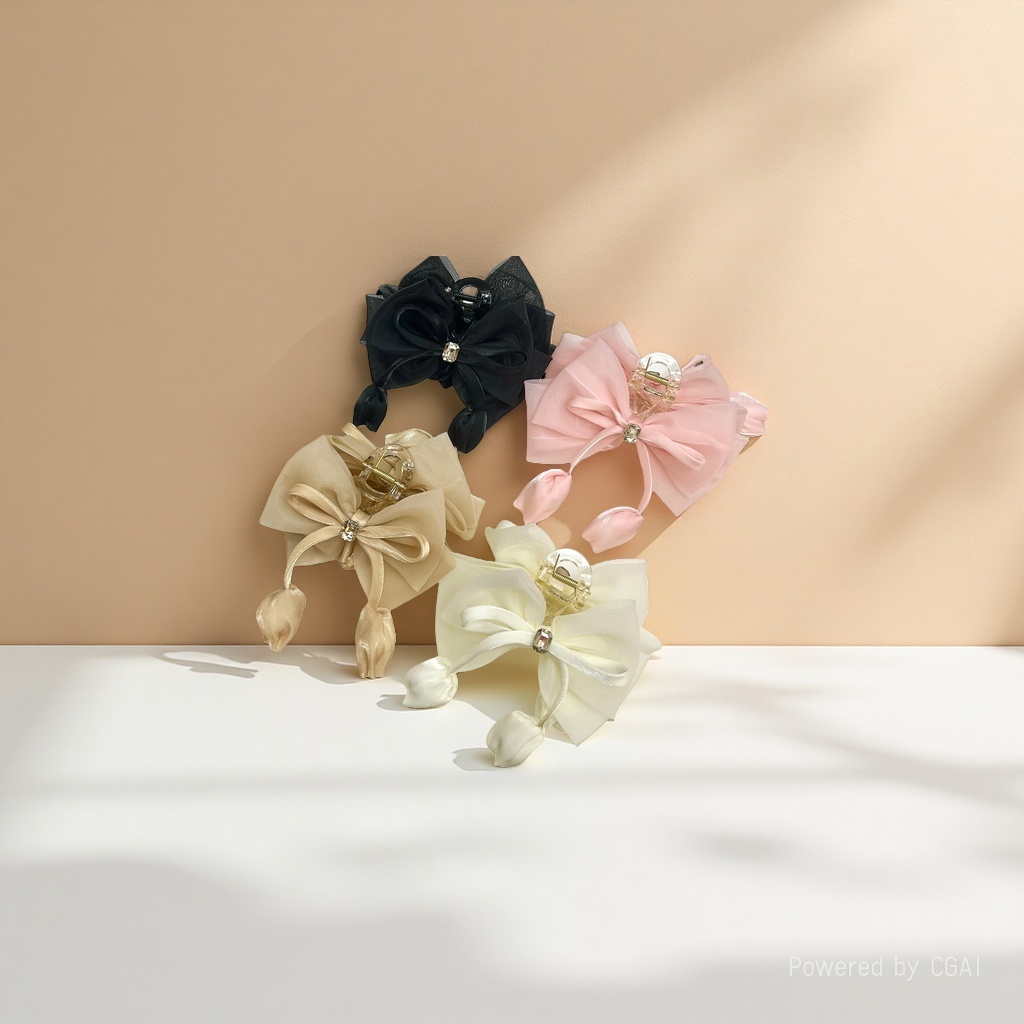 Exquisite and versatile bow ponytail clip, French elegance, half hair clip at the back of the head, Korean-style high-end grabber accessory details Picture