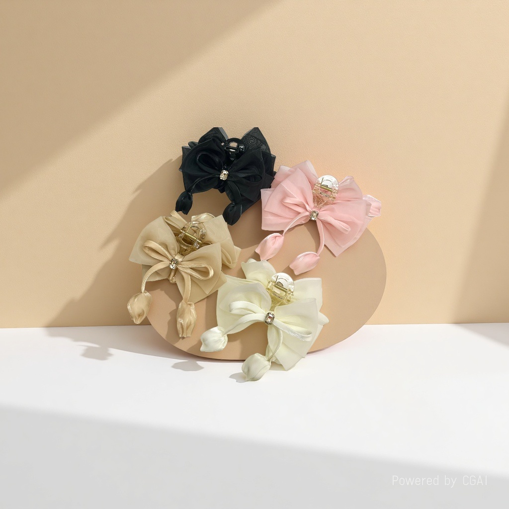 Exquisite and versatile bow ponytail clip, French elegance, half hair clip at the back of the head, Korean-style high-end grabber accessory Specification image
