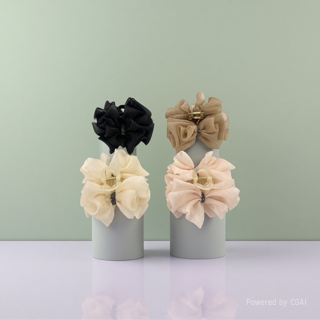 Diamond-encrusted grab clip, super ethereal silk gauze double-sided bow hair clip, women's summer headwear at the back of the head, hair clip clip, hair clip details Picture