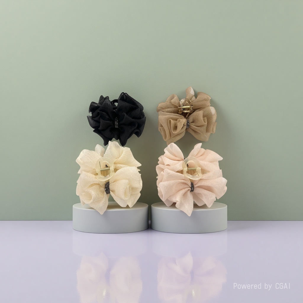 Diamond-encrusted grab clip, super ethereal silk gauze double-sided bow hair clip, women's summer headwear at the back of the head, hair clip clip, hair clip Application Scenario