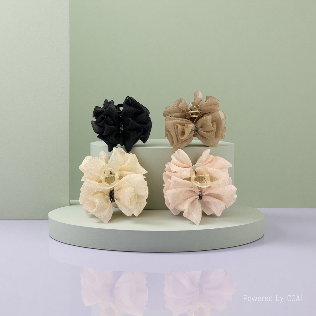 Diamond-encrusted grab clip, super ethereal silk gauze double-sided bow hair clip, women's summer headwear at the back of the head, hair clip clip, hair clip