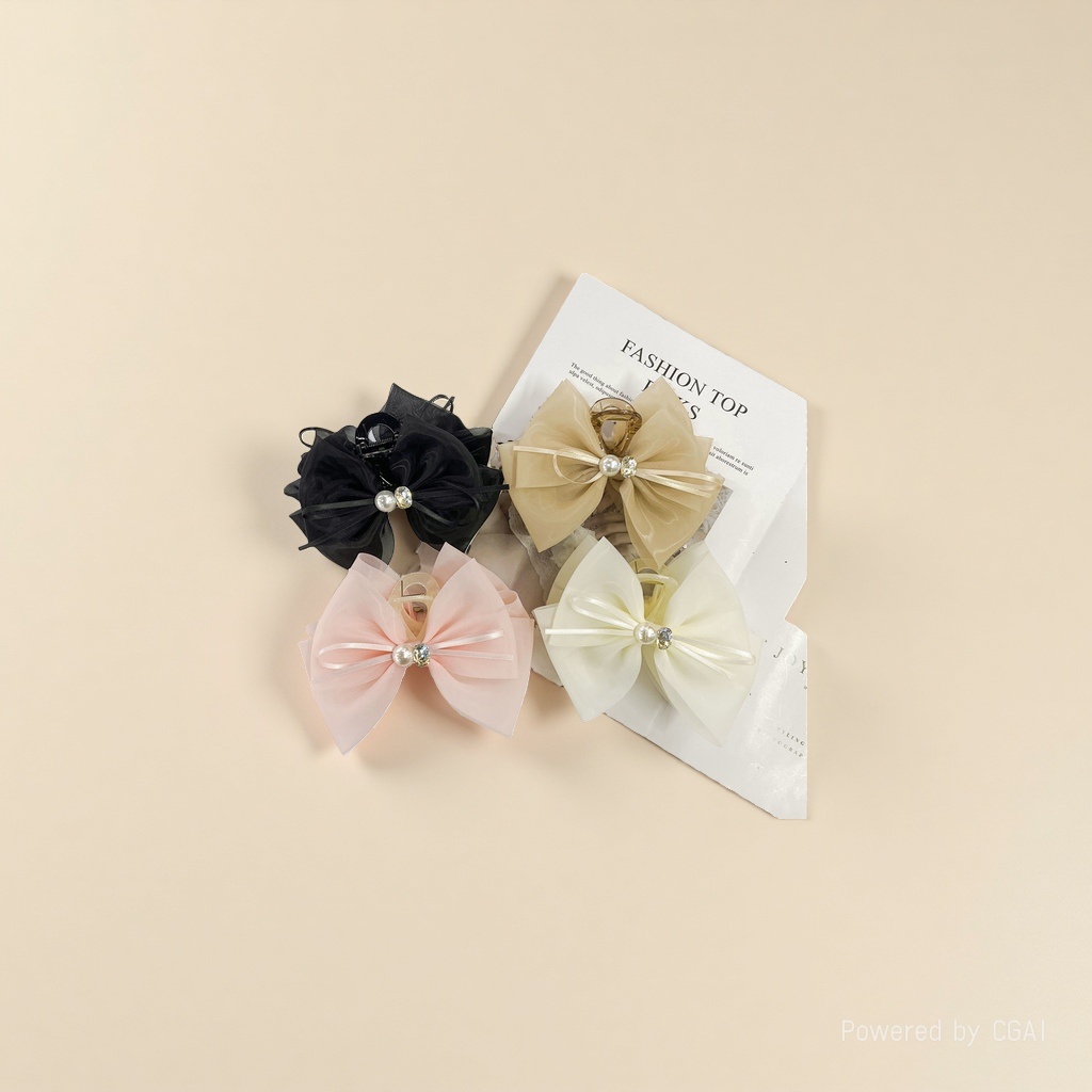 Diamond-encrusted grab clip, super ethereal silk gauze double-sided bow hair clip, back of the head, women's summer headwear, hair clip clip, hair clip 110432730 details Picture