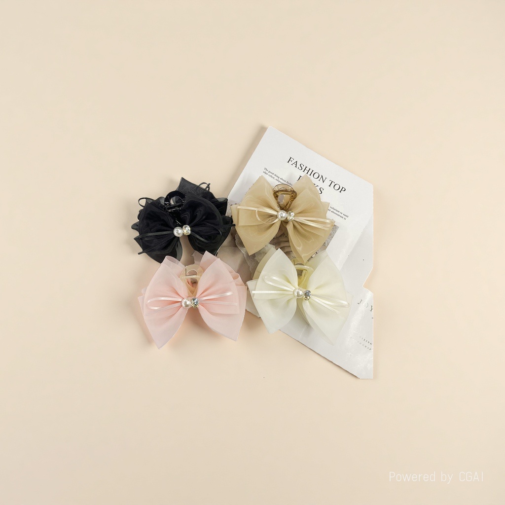 Diamond-encrusted grab clip, super ethereal silk gauze double-sided bow hair clip, back of the head, women's summer headwear, hair clip clip, hair clip 110432730 Specification image