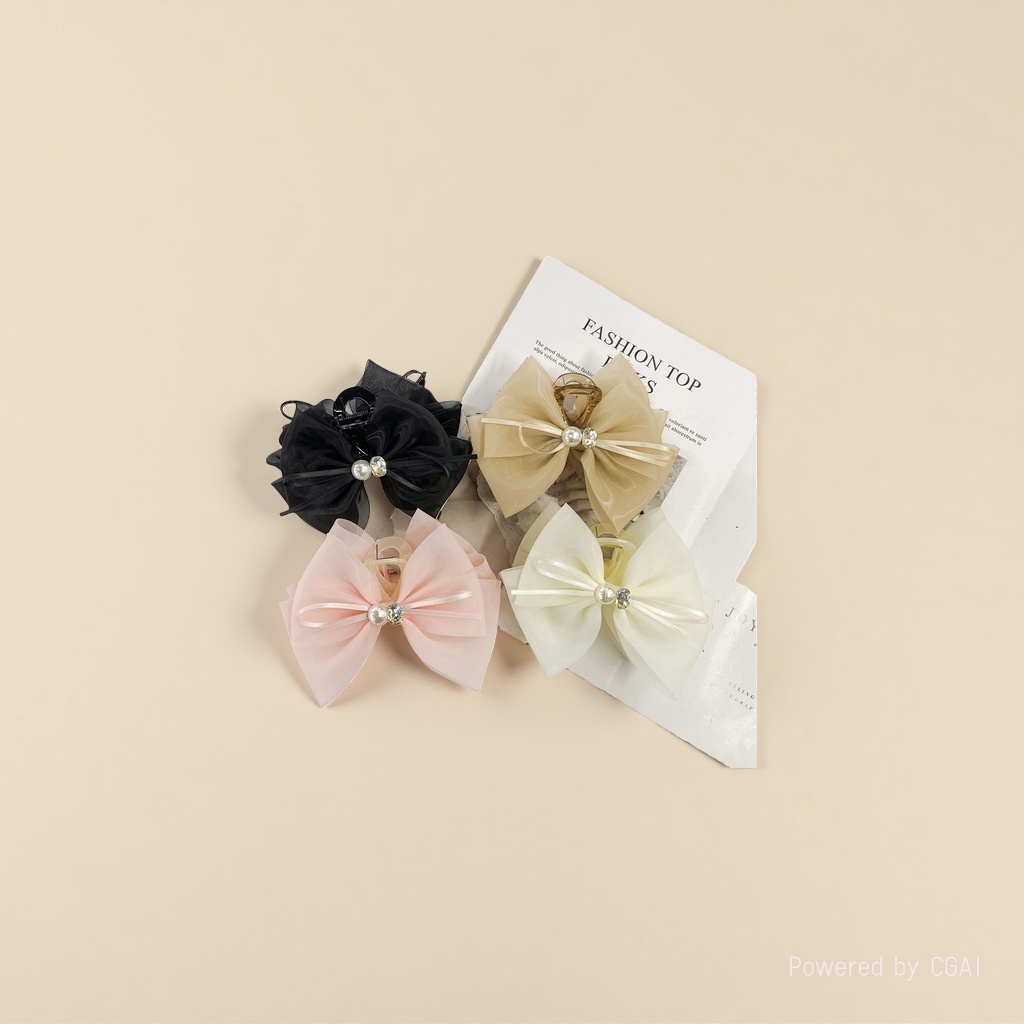 Diamond-encrusted grab clip, super ethereal silk gauze double-sided bow hair clip, back of the head, women's summer headwear, hair clip clip, hair clip 110432730 Application Scenario