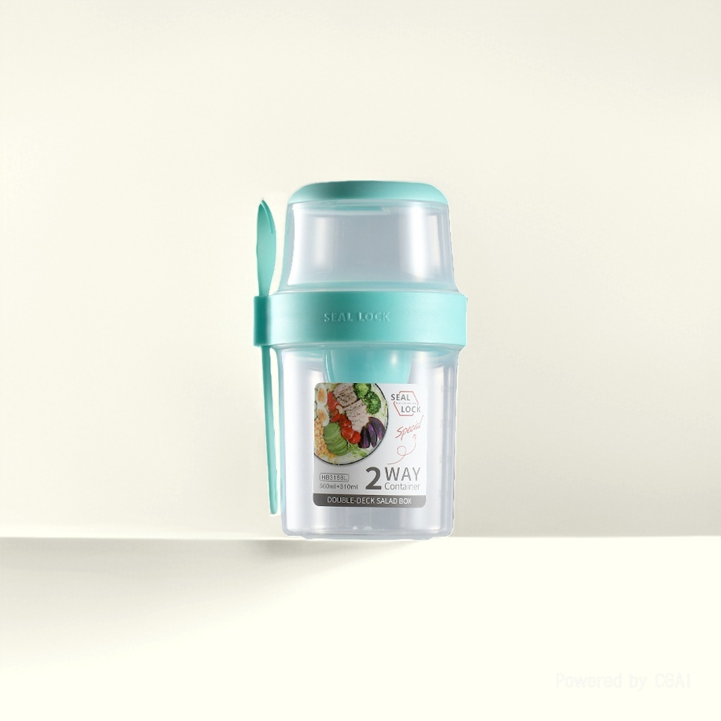 Portable breakfast salad cup, double-layer plastic light food with spoon and fork, sealed student lunch box, light food wonder Specification image