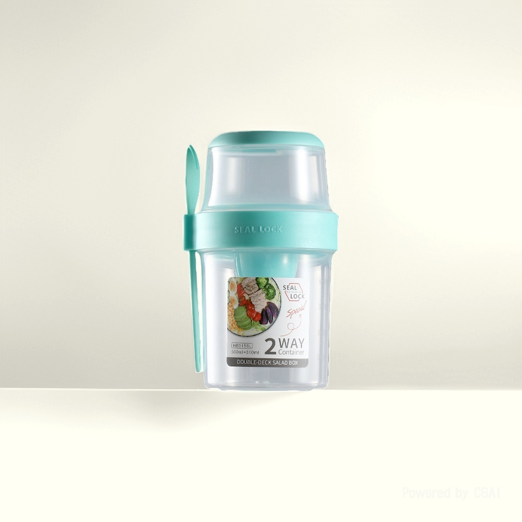 Portable breakfast salad cup, double-layer plastic light food with spoon and fork, sealed student lunch box, light food wonder details Picture