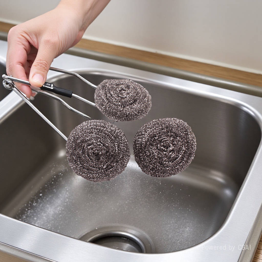 Three-in-one cup brush, stainless steel wire ball hard bristle brush, kitchen cleaning supplies, cleaning brush 144921808 details Picture