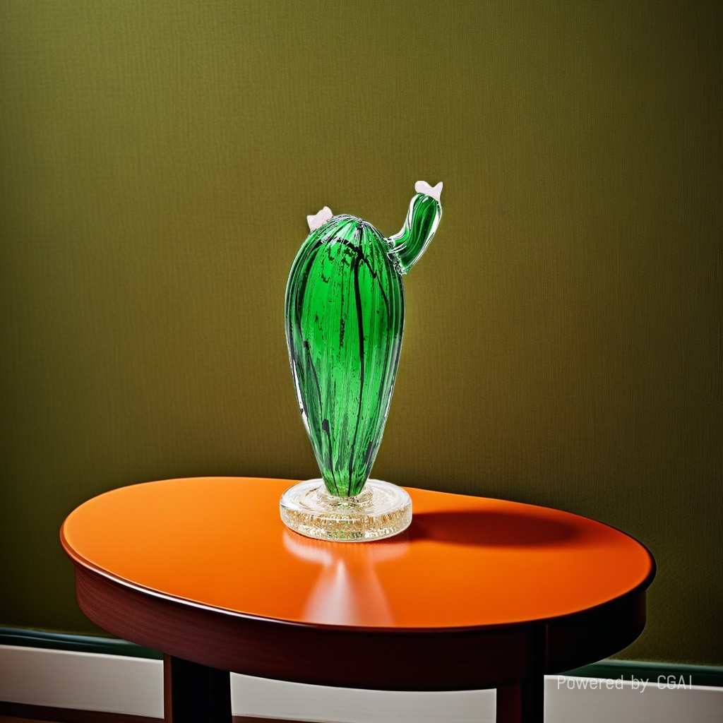 Green cactus-shaped glass ornaments and glassware details Picture