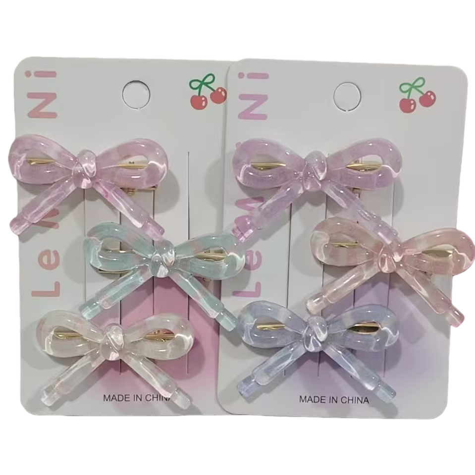Korean inS-style campus checkered, colorful and transparent bow duckbill clips, simple and versatile bangs clips, and niche headwear Item Picture